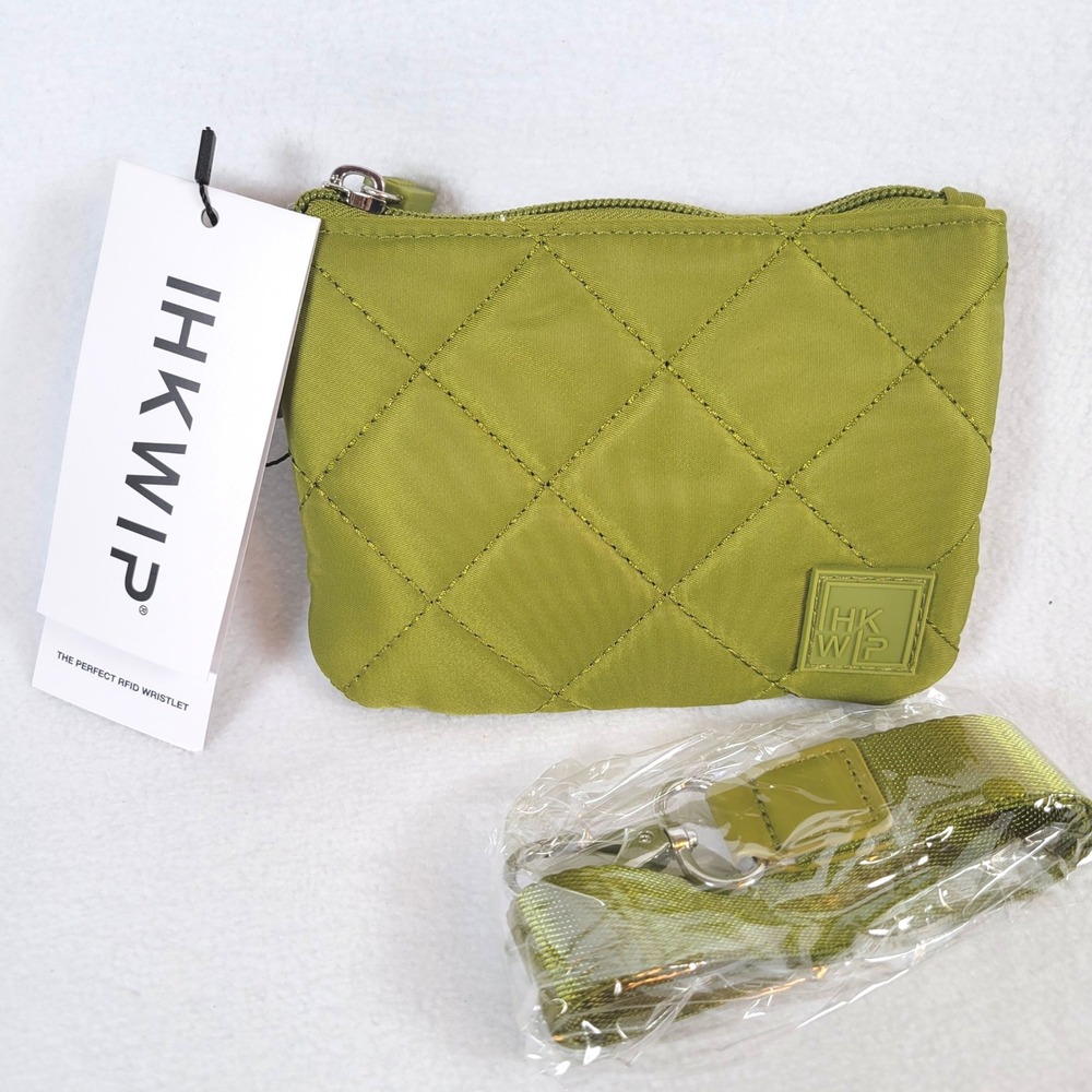 IHKWIP Women Wristlet Wallet Clutch Perfect RFID Quilted Nylon Small Green